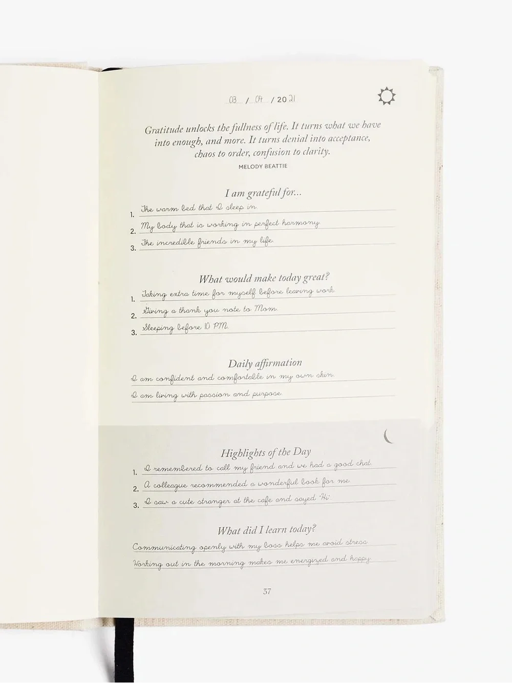 The Five Minute Journal (Fit Edition) Hardcover - Natural Linen